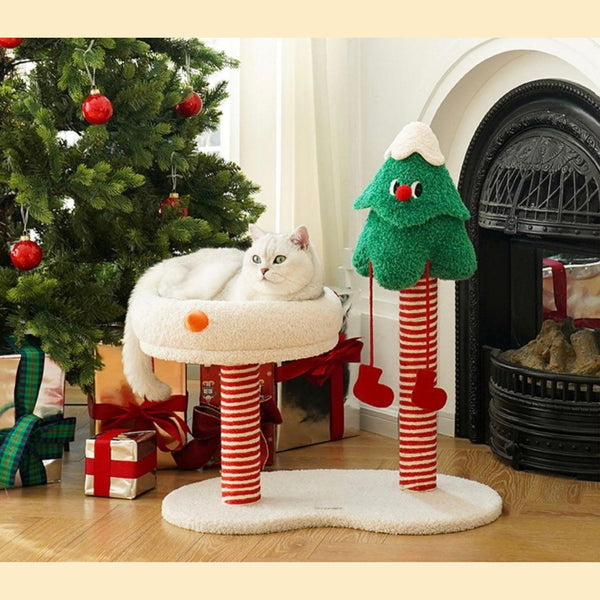 Christmas Snow Wonderland Cat Scratching Post & Bed